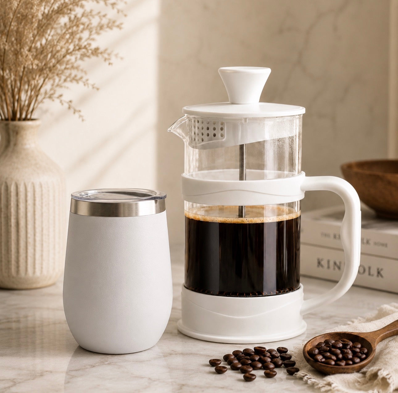MS1 - White Coffee Press with Mug Gift Set
