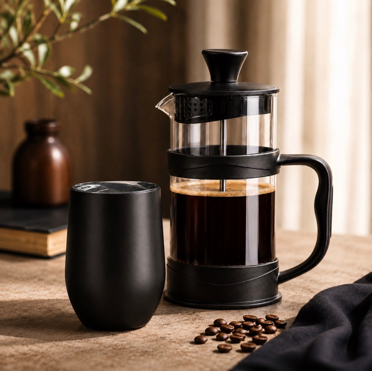 MS8 - Black Coffee Press with Mug Gift Set