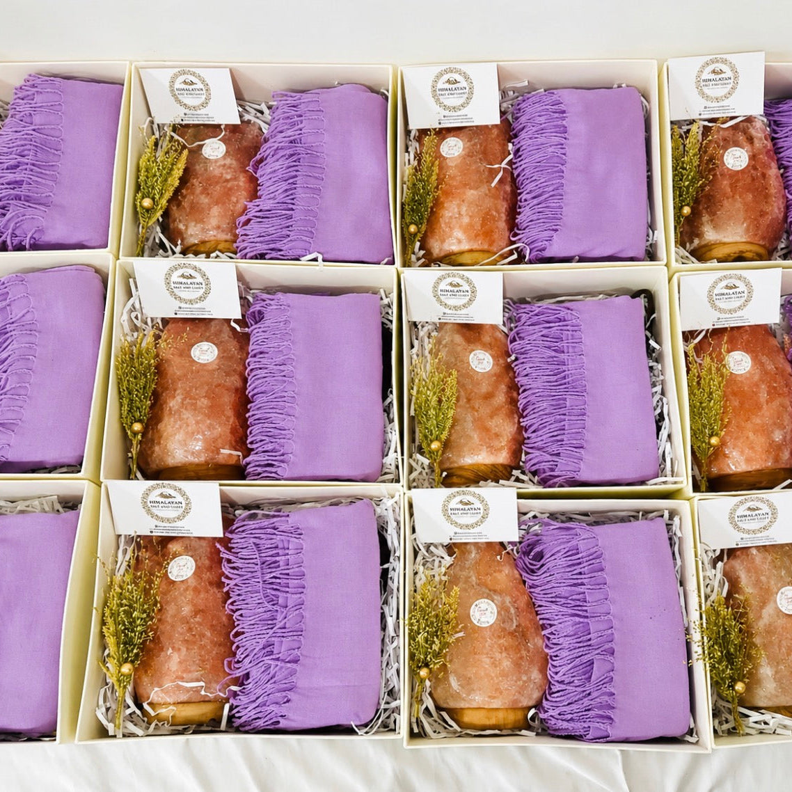 Bulk Gift Box of Himalayan Lamp with Cashmere Scarf Lavender